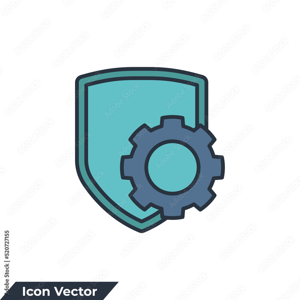 gear and shield icon logo vector illustration. management security symbol template for graphic and web design collection gear and shield icon logo vector illustration. management security symbol template for graphic and web design collection