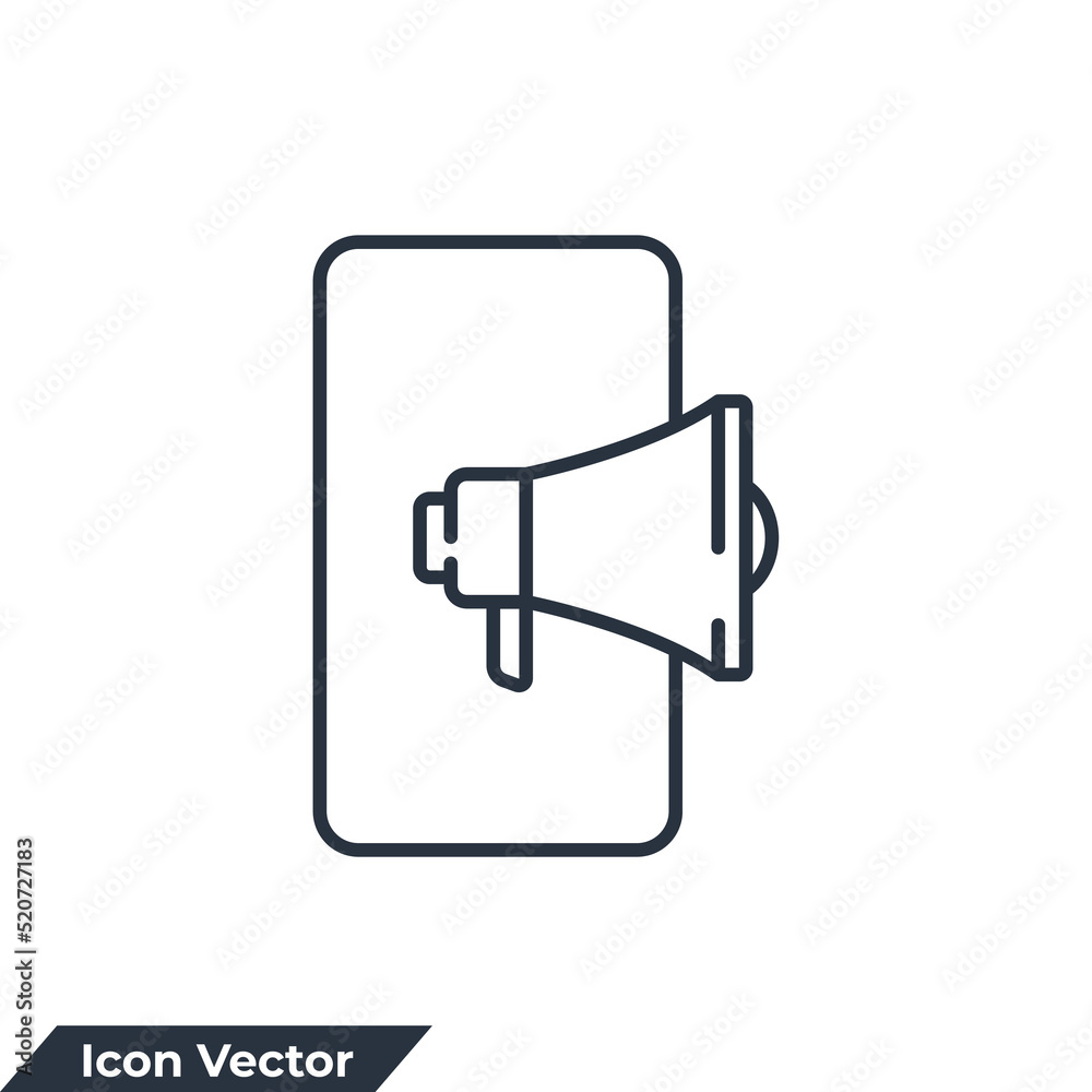 mobile marketing icon logo vector illustration. mobile and megaphone symbol template for graphic and web design collection
