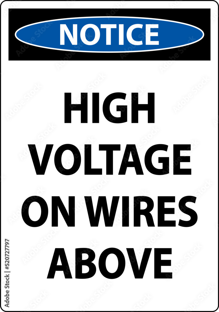 Notice High Voltage On Wires Above Sign On White Background