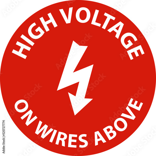 High Voltage On Wires Above Sign On White Background