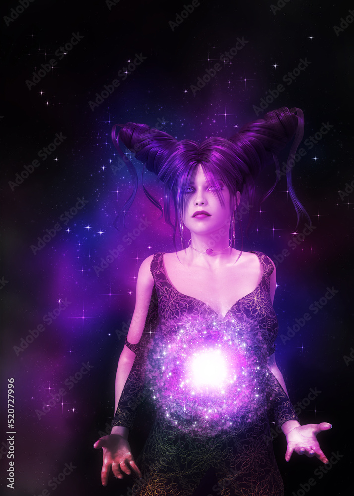3D Magician in starry space 3D Magician in starry space