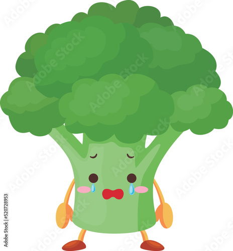 涙を流すかわいいブロッコリーのキャラクターのイラスト