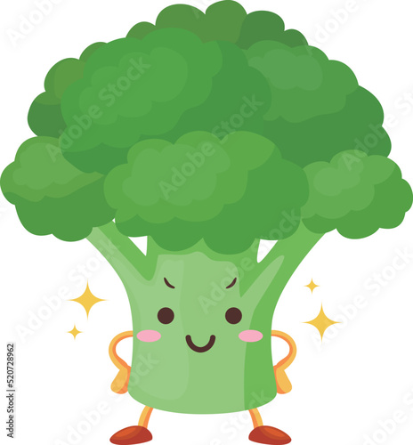 得意気な顔をしたかわいいブロッコリーのキャラクターのイラスト