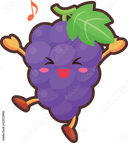 とても喜んでいるかわいいブドウのキャラクターのイラスト