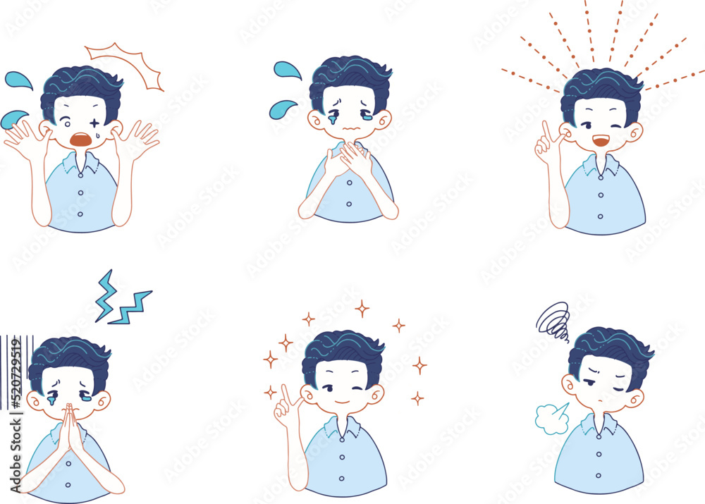 スーツ姿の男の子のいろいろな表情のイラストセット スーツ姿の男の子のいろいろな表情のイラストセット