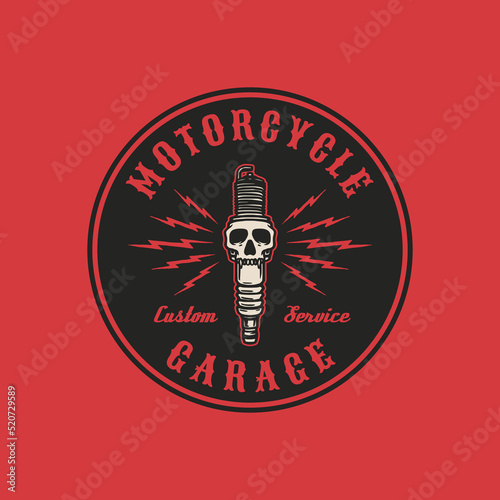 Hand Drawn Vintage style of Motorcycle and garage logo badge