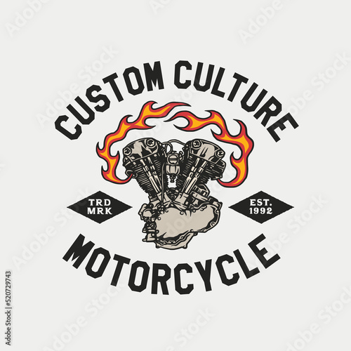 Hand Drawn Vintage style of Motorcycle and garage logo badge