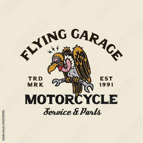 Hand Drawn Vintage style of Motorcycle and garage logo badge