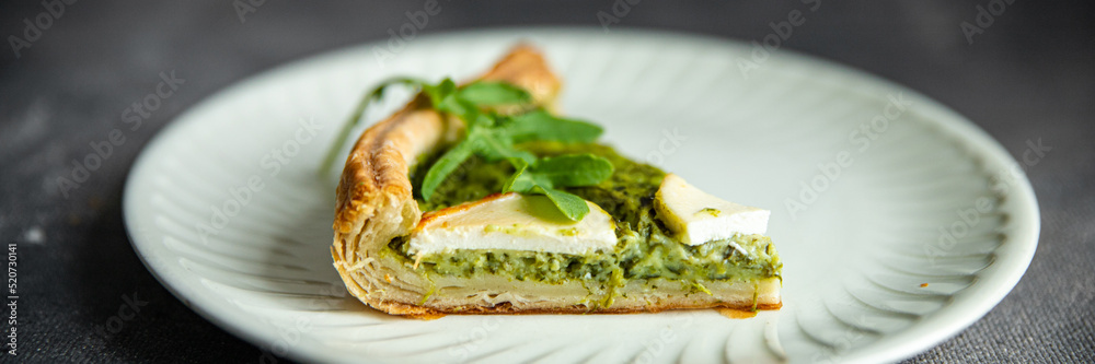 savory pie green spinach tart cheese fresh healthy meal food snack on the table copy space food background