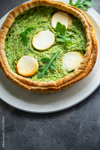 savory pie green spinach tart cheese fresh healthy meal food snack on the table copy space food background