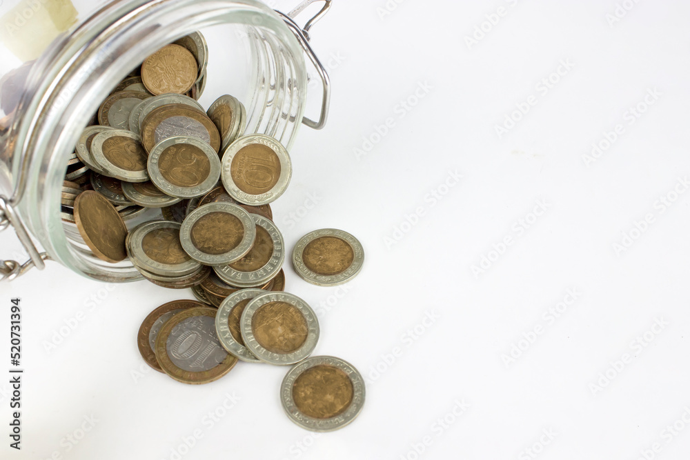 Gold money coin background in jar, concept saving money Gold money coin background in jar, concept saving money