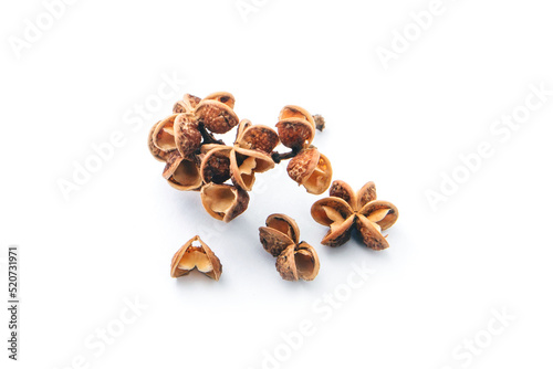 Group Sichuan Pepper isolated on white background, top view , flat lay.