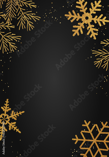 Christmas card with gold snowflakes.
