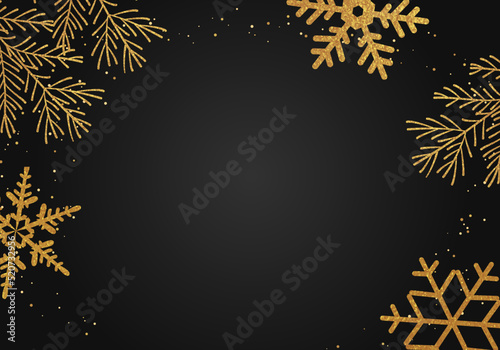 Christmas card with gold snowflakes.