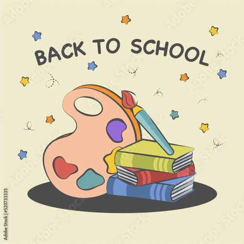 back to school background composition from palette and books