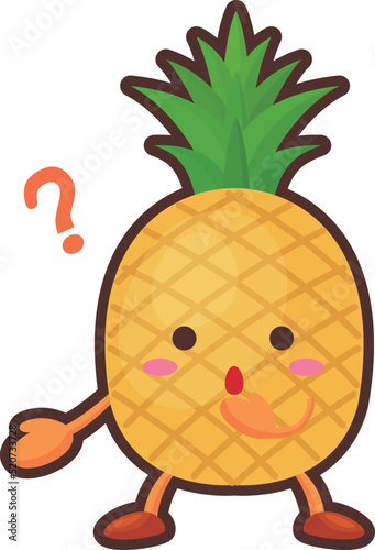 不思議そうな顔をしたかわいいパイナップルのキャラクターのイラスト