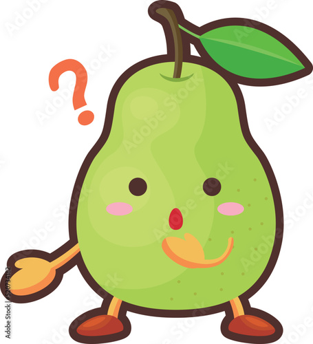 不思議そうな顔をしたかわいい洋ナシのキャラクターのイラスト