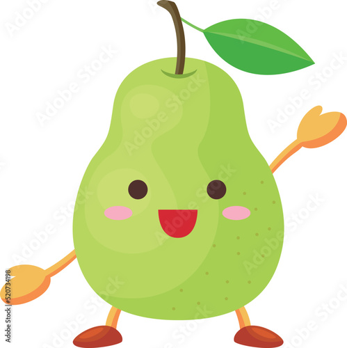 手を挙げるかわいい洋ナシのキャラクターのイラスト
