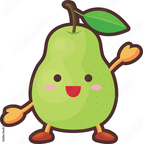 手を挙げるかわいい洋ナシのキャラクターのイラスト
