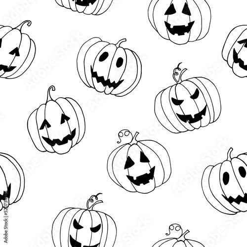 halloween pumpkin seamless pattern. background hand drawn in doodle style. holiday decor.