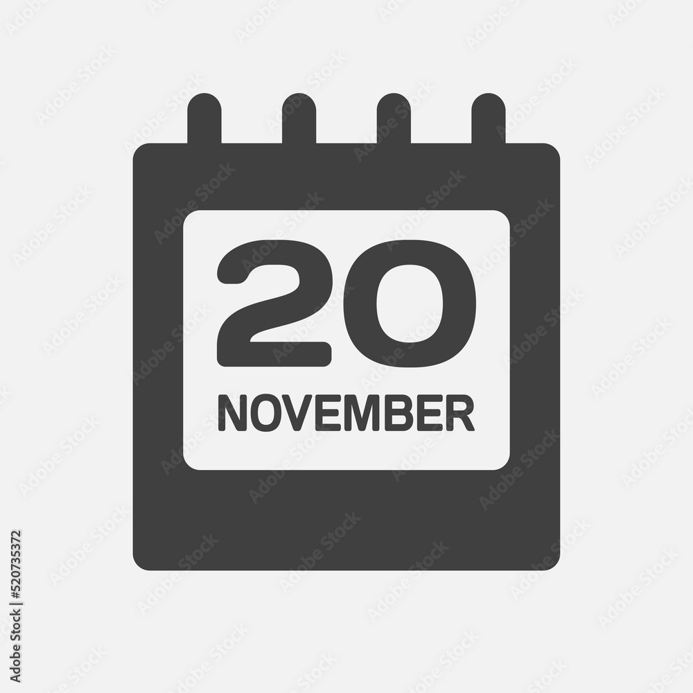 Icon day date 20 November, template calendar page Icon day date 20 November, template calendar page