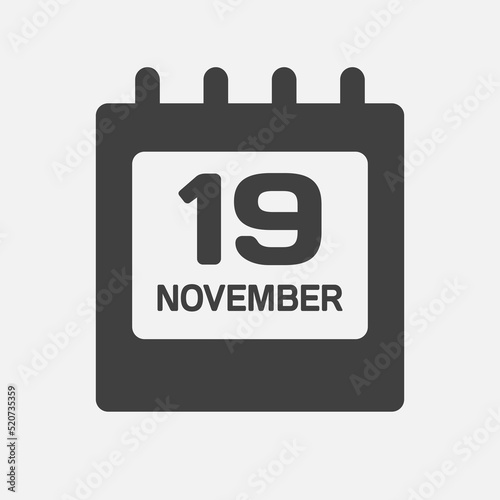 Icon day date 19 November, template calendar page
