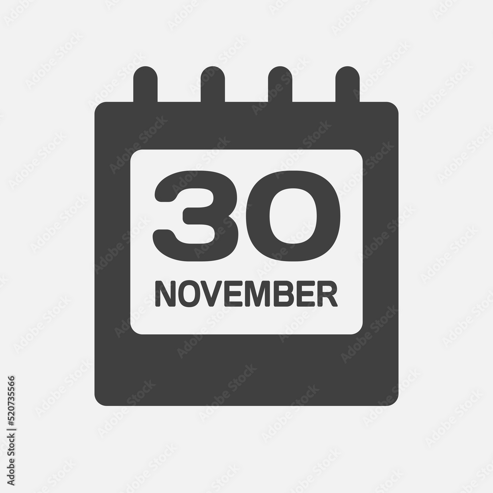 Icon day date 30 November, template calendar page Icon day date 30 November, template calendar page