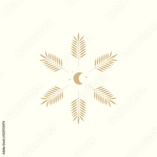art crescent with palm leaves logo design
