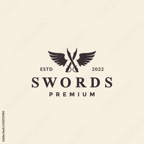 Fotografia luxury cross swords wings logo design