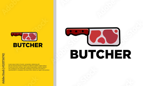 logo illustration vector graphic of butcher knife combined with meat.