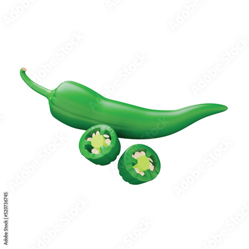 Chili green 3d rendering isometric icon.