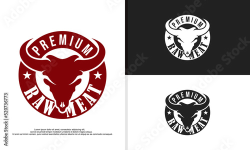 logo illustration vector graphic of bull head in badge and label style. fit for western meat company.