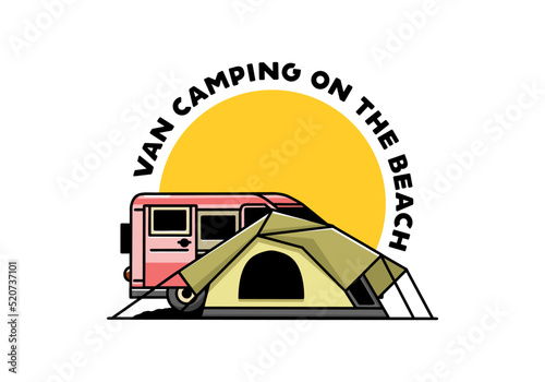 Van car and camping tent illustration design