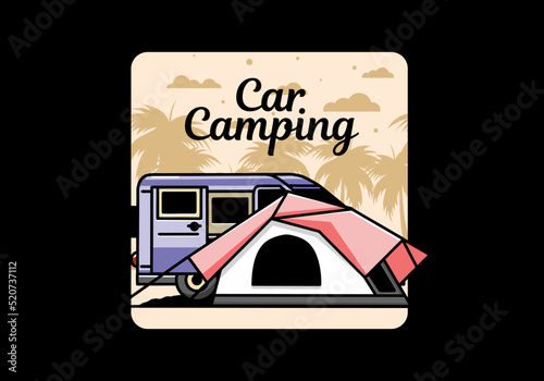 Van car and camping tent illustration design