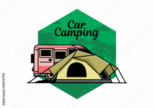 Van car and camping tent illustration design