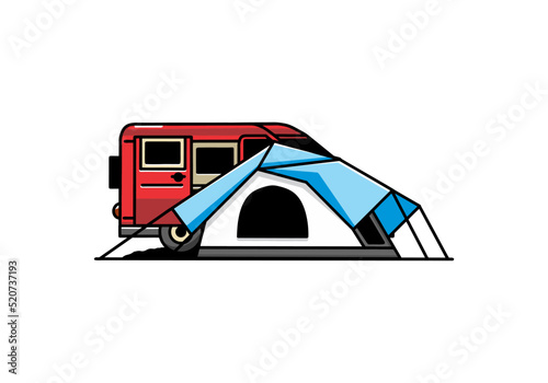 Van car and camping tent illustration design