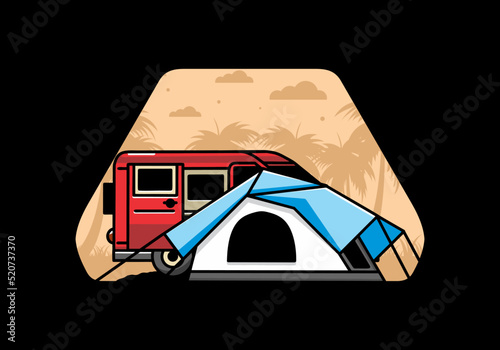 Van car and camping tent illustration design