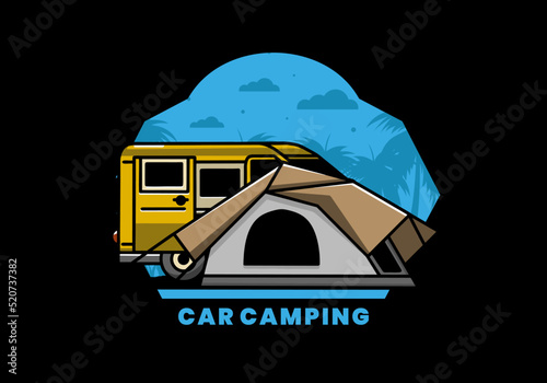 Van car and camping tent illustration design