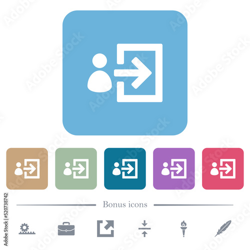 User login flat icons on color rounded square backgrounds