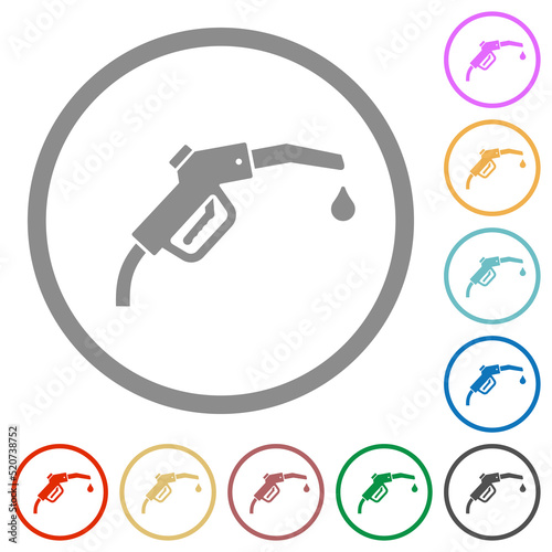 Gasoline pump fuel nozzle solid flat icons with outlines