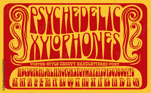 Платно Psychedelic Xylophones is a retro 1960s style alphabet ideal for handlettered posters in the style of the sixties hippie era