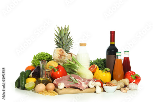 Group of different grocery isolated on white background