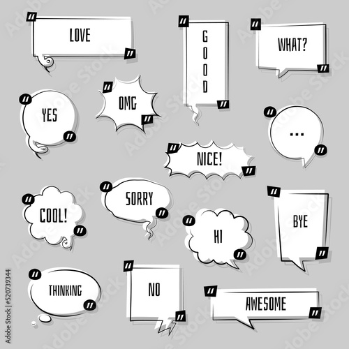 collection set of hand drawing line frame border, speech bubble balloon with quotation marks, think, speak, talk, text box, banner, flat, design, vector illustration