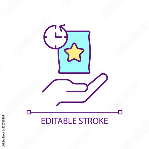 Waiting for new product RGB color icon. Brand promotional strategy. Early access to new goods. Isolated vector illustration. Simple filled line drawing. Editable stroke. Arial font used
