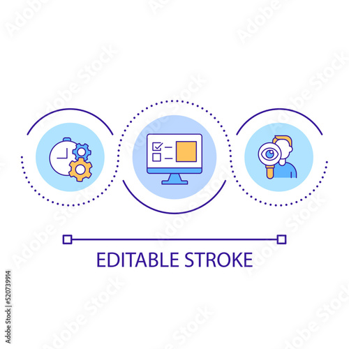 Regular computer checkup loop concept icon. Digital technology setup. Analytics data abstract idea thin line illustration. Isolated outline drawing. Editable stroke. Arial font used