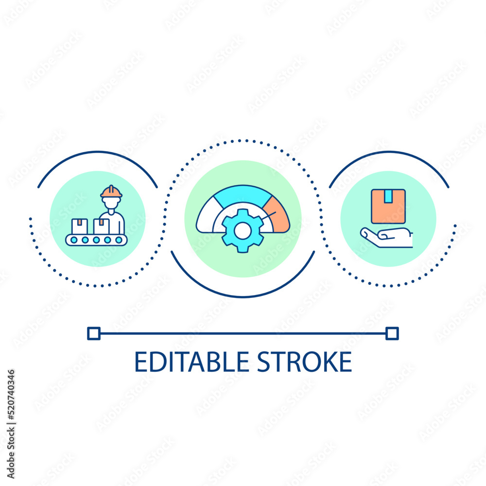 Increase products manufacturing loop concept icon. Industrial technology. Production and storage abstract idea thin line illustration. Isolated outline drawing. Editable stroke. Arial font used