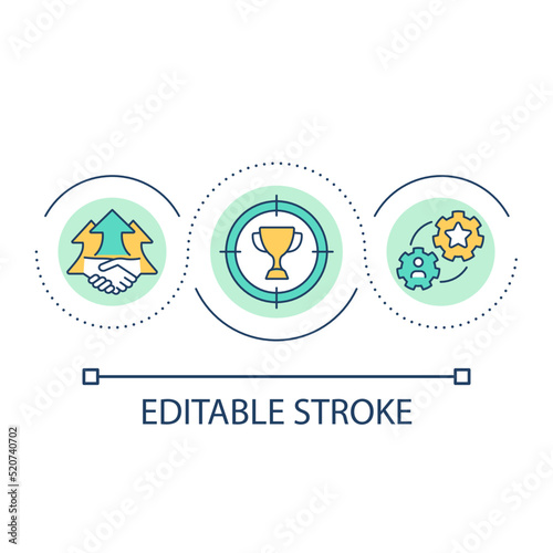 Goal-setting process with colleagues loop concept icon. Effective teamwork abstract idea thin line illustration. Successful team functioning. Isolated outline drawing. Editable stroke. Arial font used