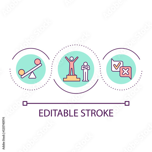 Inequality in balance and opinions loop concept icon. Winner and loser abstract idea thin line illustration. Ideas among society. Isolated outline drawing. Editable stroke. Arial font used
