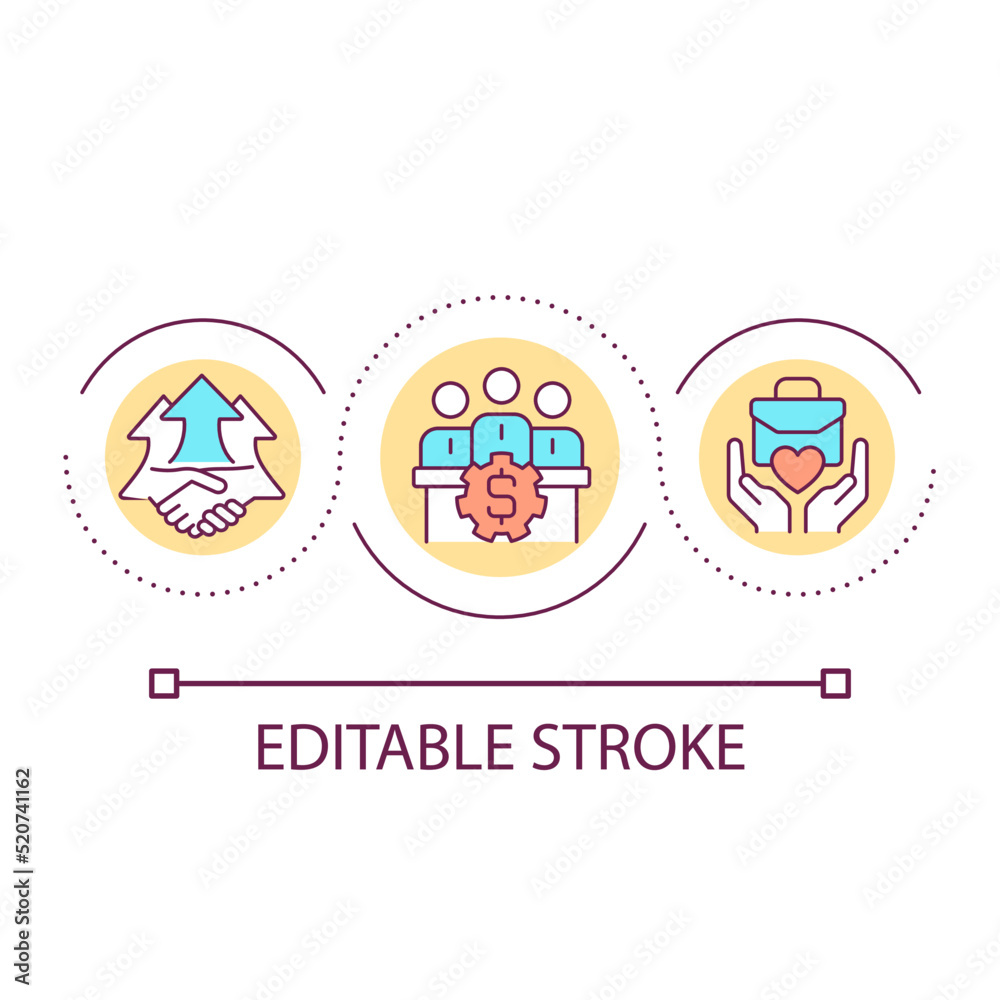 Corporate social responsibility loop concept icon. Ethical teamwork abstract idea thin line illustration. Work ethic. Business environment. Isolated outline drawing. Editable stroke. Arial font used Corporate social responsibility loop concept icon. Ethical teamwork abstract idea thin line illustration. Work ethic. Business environment. Isolated outline drawing. Editable stroke. Arial font used