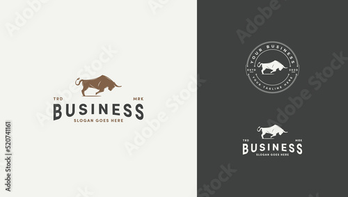 Bull logo with illustration of charging forward